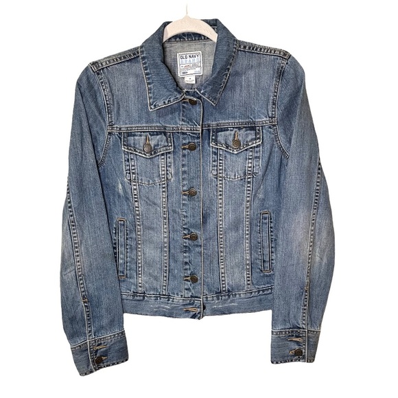 OLD NAVY BRAND Retro Gazelle Embroidered Patch Distressed Denim Jean Jacket - Picture 2 of 14